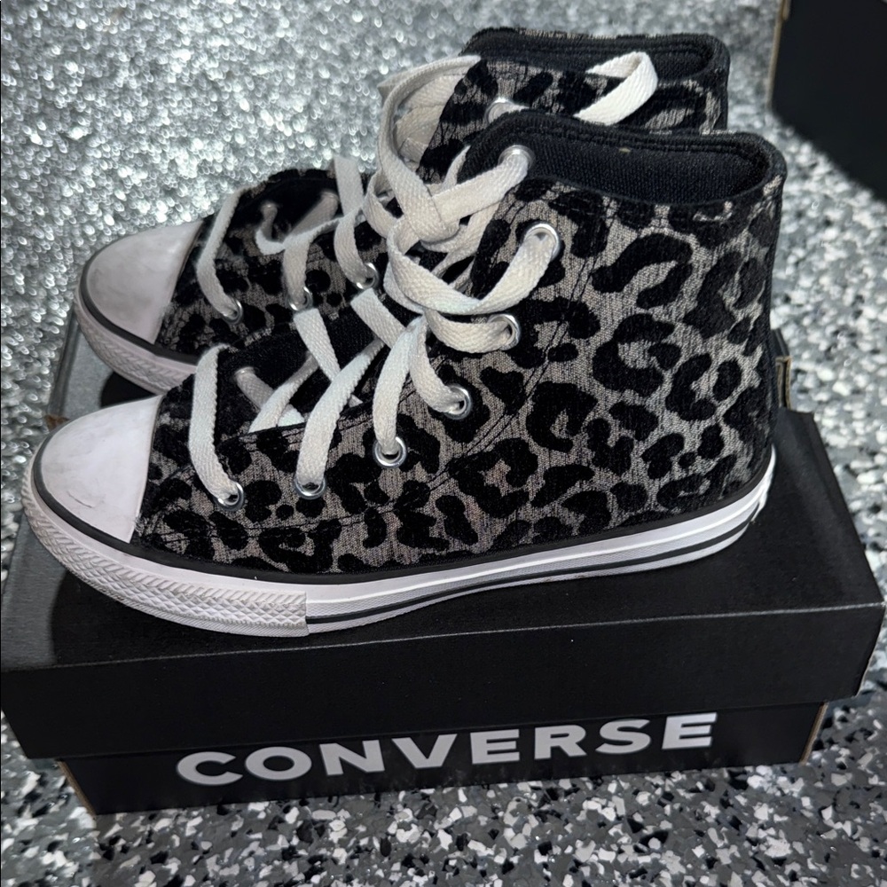 Converse Kids' High Top Leopard Print Sneakers - Black/Gray